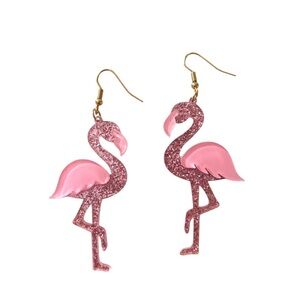 Pink Sparkle Flamingo Earrings Pierced. NWT